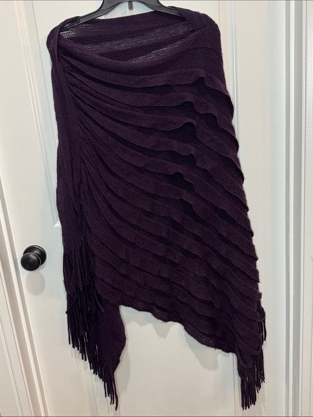Women’s Plum Ribbed Fringe Poncho Shrug